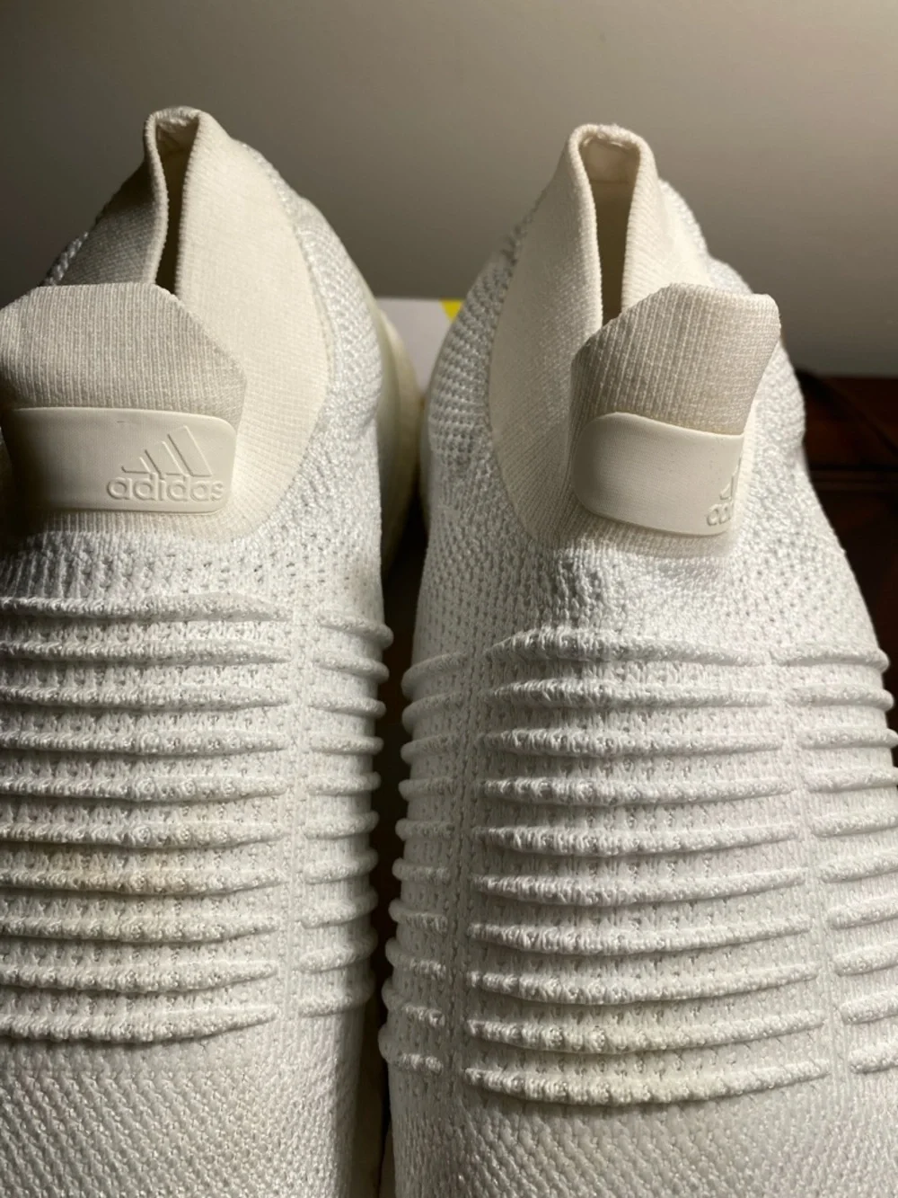 adidas White Slip-On Knit Ribbed Sneakers. Ultra Boost - Picture 3 of 11